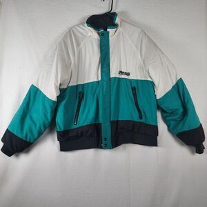 Vintage K-Products Pursuit Bomber Jacket Men’s Large Teal White Black Nylon